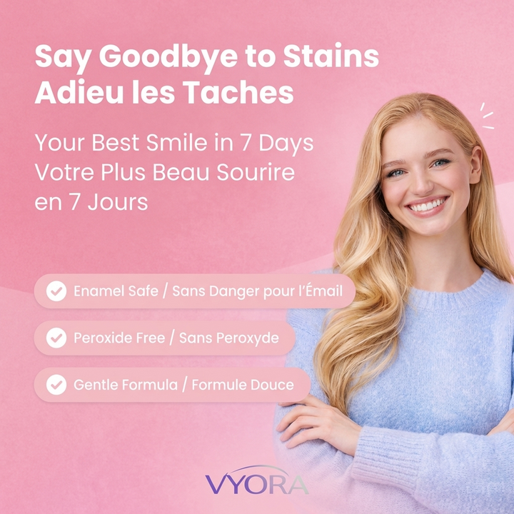 Blanchiment dentaire sans peroxyde formule douce Vyora - Peroxide free teeth whitening gentle formula Vyora