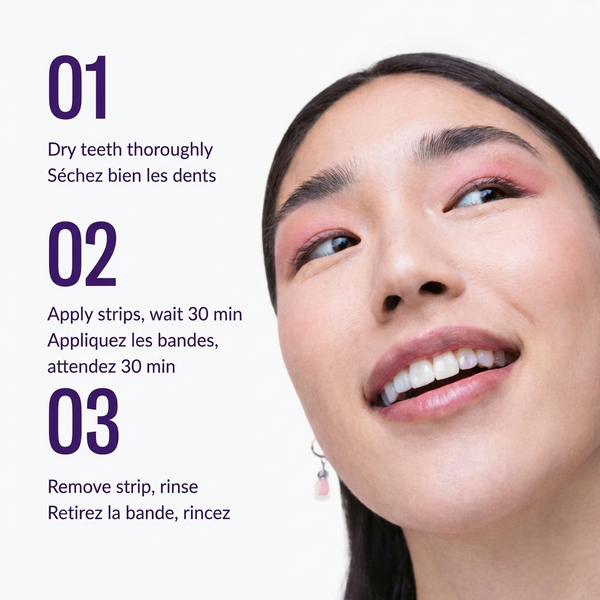 Instructions utilisation bandes blanchissantes Vyora bilingue - Vyora whitening strips usage instructions bilingual